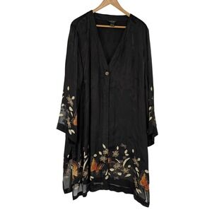 Poeme by Citron Butterfly Floral Kimono Jacket Black Sheer Silk Blend 3X Artsy